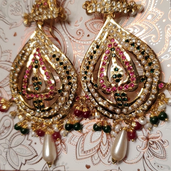 Multi coloured Jhumka earrings - Picture 2 of 8